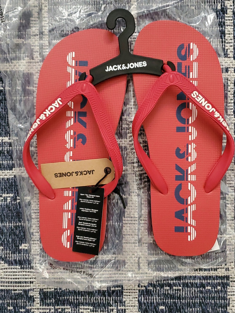 Jack & Jones Red Logo Strap Flip-Flops Sandals NWT